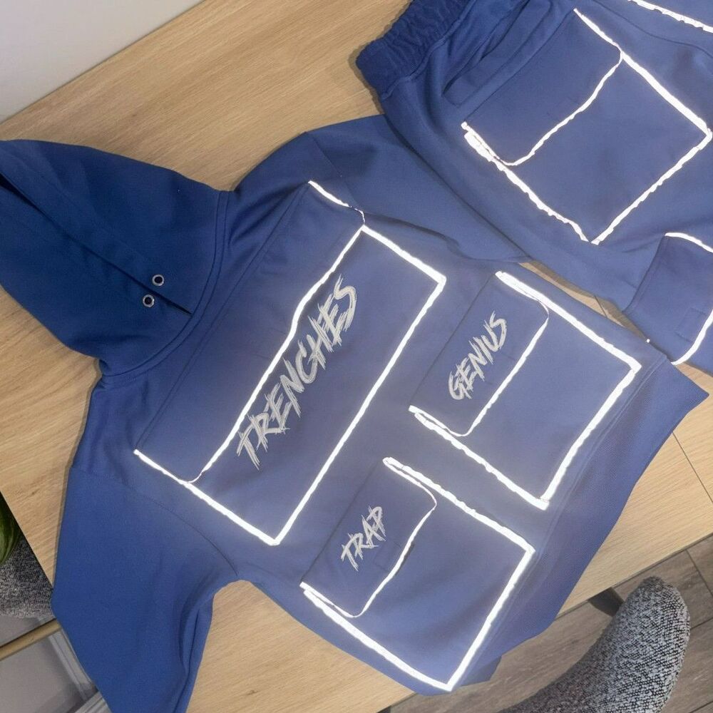 Trenches Blue Reflective Hoodie & Sweatpants Set Men’s Medium Streetwear